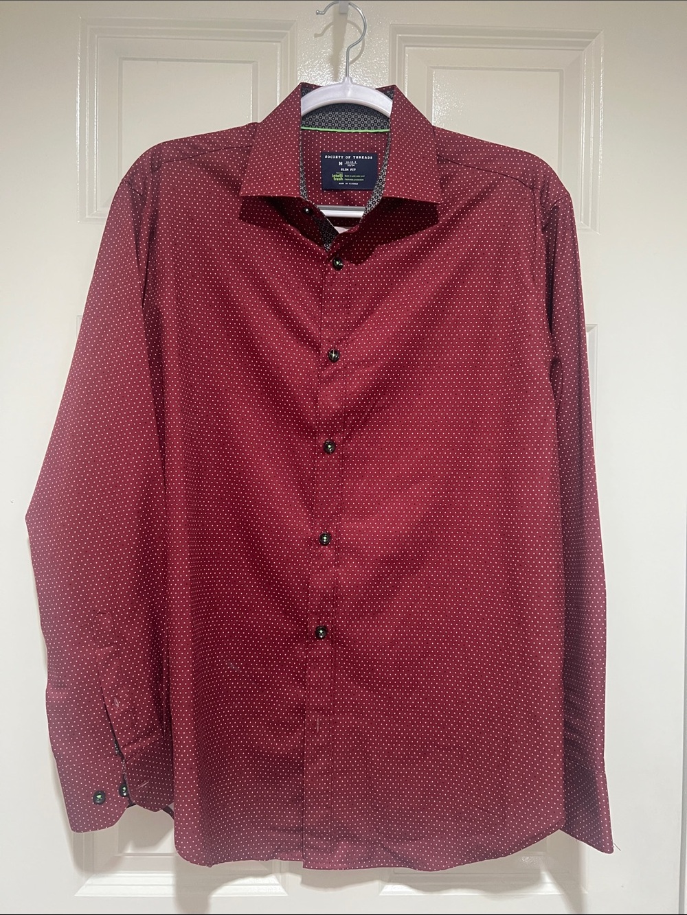 Society of Threads Burgundy Men's slim fit Shirt with Micro Dot Pattern Size M